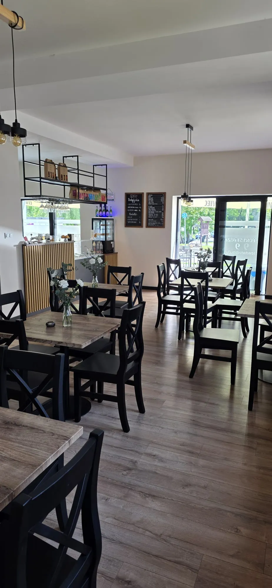 Industrial minimalist cafe interior
